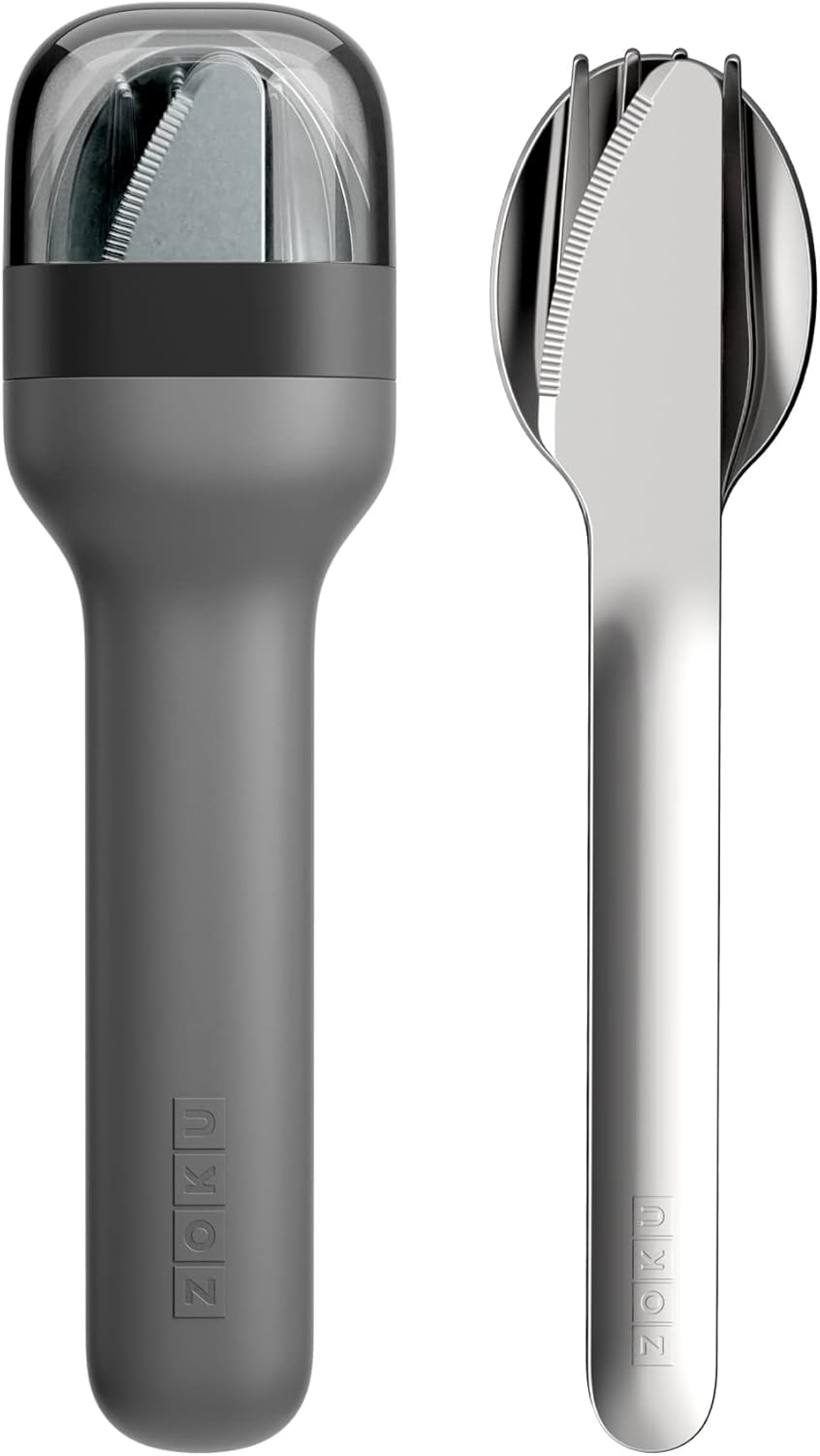 Pocket Utensil Set, Charcoal - Stainless Steel Fork, Knife, and Spoon Nest in Hygienic Case - Portable Design for Travel, School, Work, Picnics, Camping and Outdoor Home Use