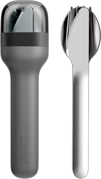Pocket Utensil Set, Charcoal - Stainless Steel Fork, Knife, and Spoon Nest in Hygienic Case - Portable Design for Travel, School, Work, Picnics, Camping and Outdoor Home Use