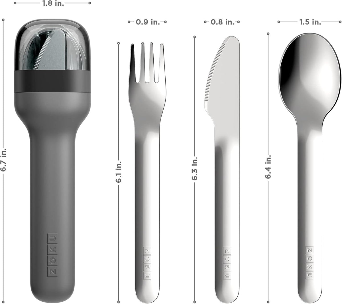 Pocket Utensil Set, Charcoal - Stainless Steel Fork, Knife, and Spoon Nest in Hygienic Case - Portable Design for Travel, School, Work, Picnics, Camping and Outdoor Home Use