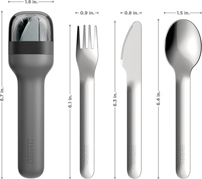 Pocket Utensil Set, Charcoal - Stainless Steel Fork, Knife, and Spoon Nest in Hygienic Case - Portable Design for Travel, School, Work, Picnics, Camping and Outdoor Home Use