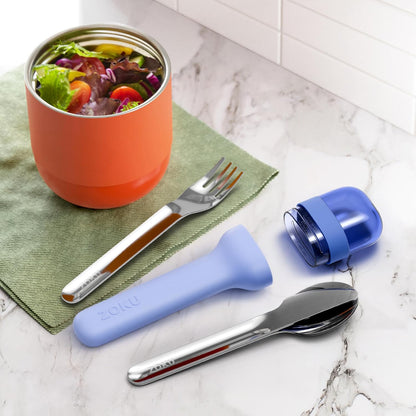 Pocket Utensil Set, Charcoal - Stainless Steel Fork, Knife, and Spoon Nest in Hygienic Case - Portable Design for Travel, School, Work, Picnics, Camping and Outdoor Home Use