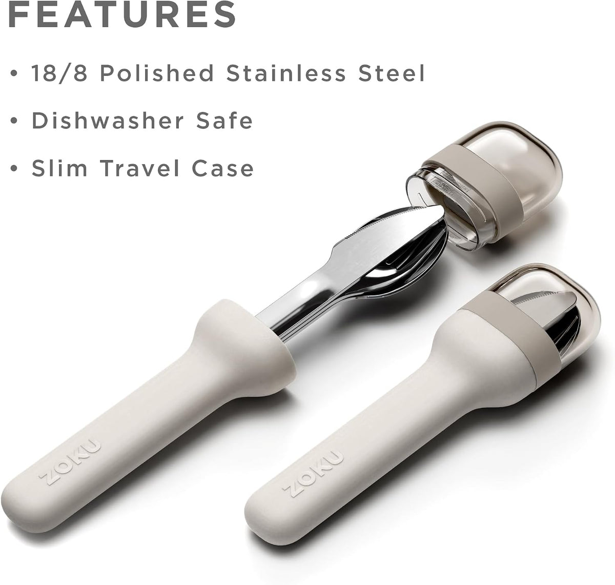 Pocket Utensil Set, Charcoal - Stainless Steel Fork, Knife, and Spoon Nest in Hygienic Case - Portable Design for Travel, School, Work, Picnics, Camping and Outdoor Home Use