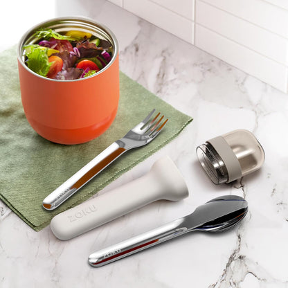 Pocket Utensil Set, Charcoal - Stainless Steel Fork, Knife, and Spoon Nest in Hygienic Case - Portable Design for Travel, School, Work, Picnics, Camping and Outdoor Home Use