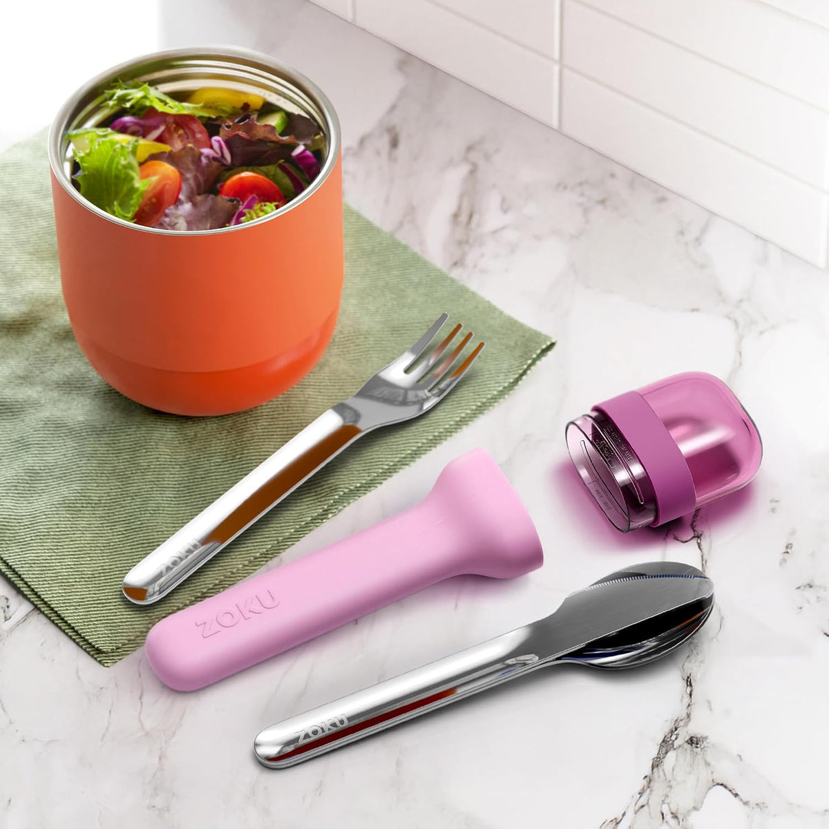 Pocket Utensil Set, Charcoal - Stainless Steel Fork, Knife, and Spoon Nest in Hygienic Case - Portable Design for Travel, School, Work, Picnics, Camping and Outdoor Home Use