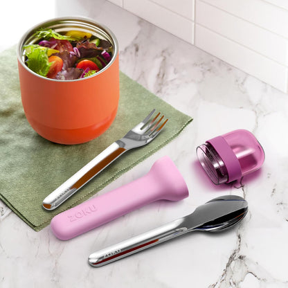 Pocket Utensil Set, Charcoal - Stainless Steel Fork, Knife, and Spoon Nest in Hygienic Case - Portable Design for Travel, School, Work, Picnics, Camping and Outdoor Home Use