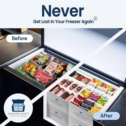The Original Chest Freezer Organizer Bins, Stackable Storage Organizers, Deep Freezer Dividers, Handles, Heavy-Duty, Waterproof (Large 19x14x9)