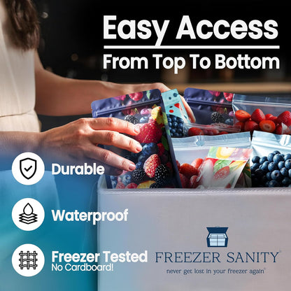 The Original Chest Freezer Organizer Bins, Stackable Storage Organizers, Deep Freezer Dividers, Handles, Heavy-Duty, Waterproof (Large 19x14x9)