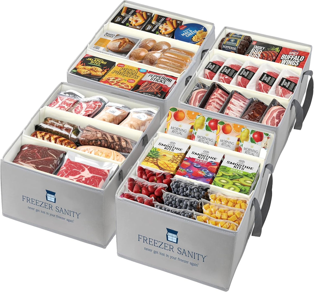 The Original Chest Freezer Organizer Bins, Stackable Storage Organizers, Deep Freezer Dividers, Handles, Heavy-Duty, Waterproof (Large 19x14x9)