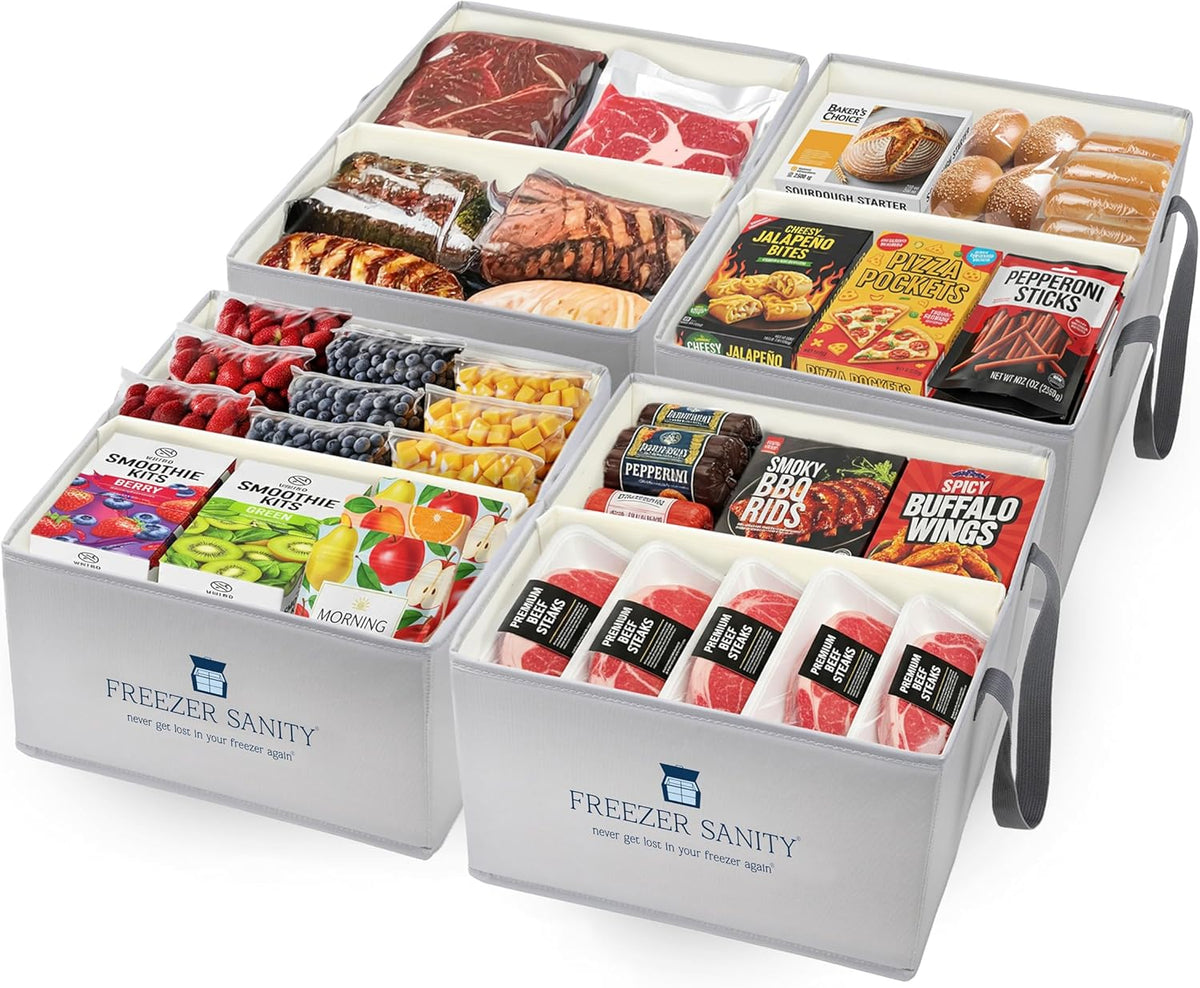 The Original Chest Freezer Organizer Bins, Stackable Storage Organizers, Deep Freezer Dividers, Handles, Heavy-Duty, Waterproof (Large 19x14x9)