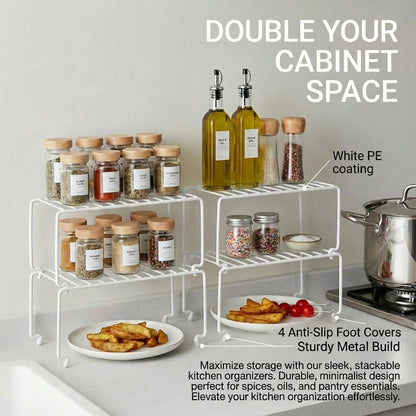 Expandable Medium (13.4-25.1x9inch) Kitchen Organizer Rack, Kitchen Shelves for Spice Organization for Cabinet, Pantry Organizers and Storage, Spice Rack, Desk Organizer, White
