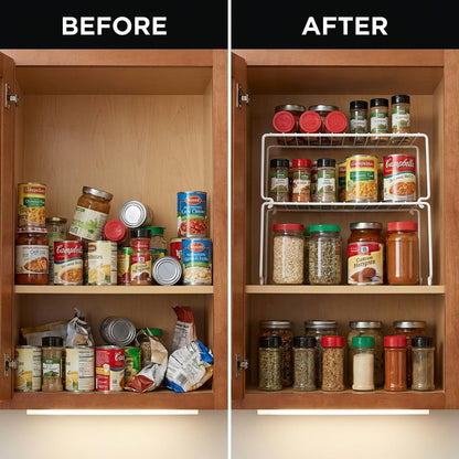 Expandable Medium (13.4-25.1x9inch) Kitchen Organizer Rack, Kitchen Shelves for Spice Organization for Cabinet, Pantry Organizers and Storage, Spice Rack, Desk Organizer, White