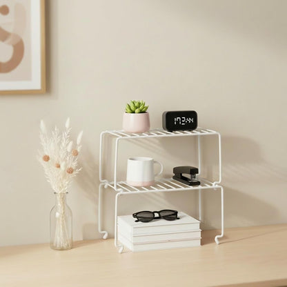 Expandable Medium (13.4-25.1x9inch) Kitchen Organizer Rack, Kitchen Shelves for Spice Organization for Cabinet, Pantry Organizers and Storage, Spice Rack, Desk Organizer, White