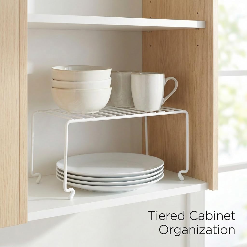 Expandable Medium (13.4-25.1x9inch) Kitchen Organizer Rack, Kitchen Shelves for Spice Organization for Cabinet, Pantry Organizers and Storage, Spice Rack, Desk Organizer, White