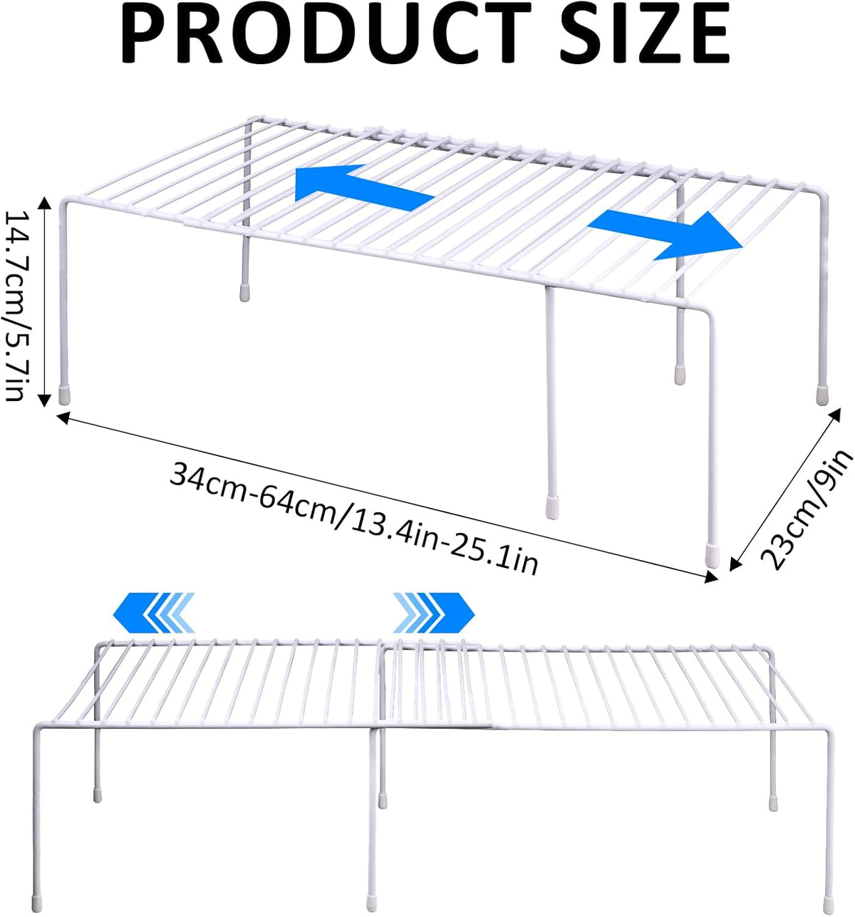 Expandable Medium (13.4-25.1x9inch) Kitchen Organizer Rack, Kitchen Shelves for Spice Organization for Cabinet, Pantry Organizers and Storage, Spice Rack, Desk Organizer, White