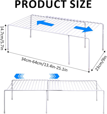 Expandable Medium (13.4-25.1x9inch) Kitchen Organizer Rack, Kitchen Shelves for Spice Organization for Cabinet, Pantry Organizers and Storage, Spice Rack, Desk Organizer, White