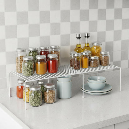Expandable Medium (13.4-25.1x9inch) Kitchen Organizer Rack, Kitchen Shelves for Spice Organization for Cabinet, Pantry Organizers and Storage, Spice Rack, Desk Organizer, White
