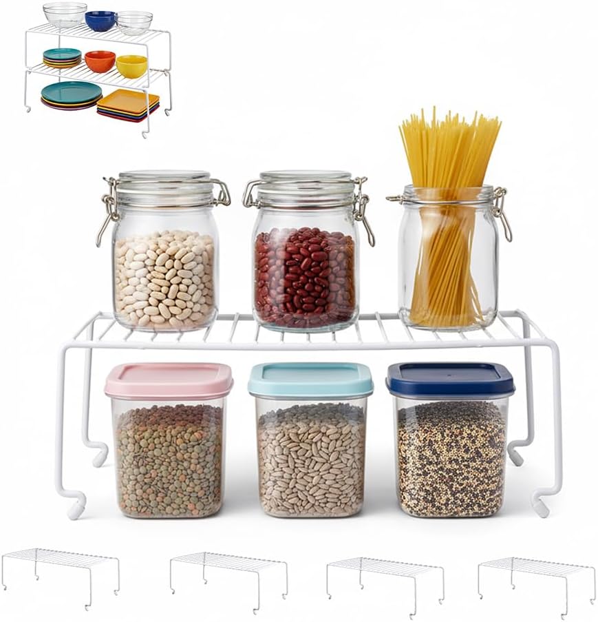 Expandable Medium (13.4-25.1x9inch) Kitchen Organizer Rack, Kitchen Shelves for Spice Organization for Cabinet, Pantry Organizers and Storage, Spice Rack, Desk Organizer, White
