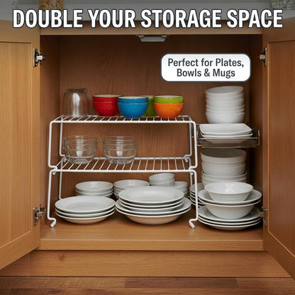 Expandable Medium (13.4-25.1x9inch) Kitchen Organizer Rack, Kitchen Shelves for Spice Organization for Cabinet, Pantry Organizers and Storage, Spice Rack, Desk Organizer, White