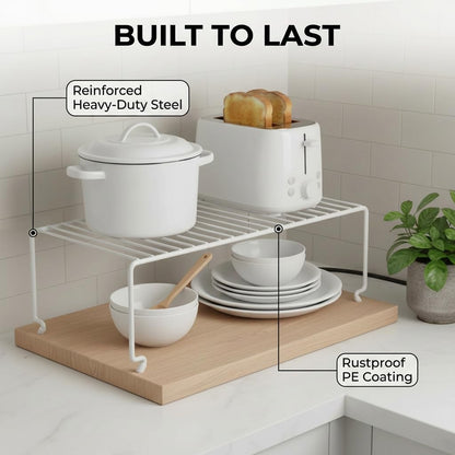 Expandable Medium (13.4-25.1x9inch) Kitchen Organizer Rack, Kitchen Shelves for Spice Organization for Cabinet, Pantry Organizers and Storage, Spice Rack, Desk Organizer, White