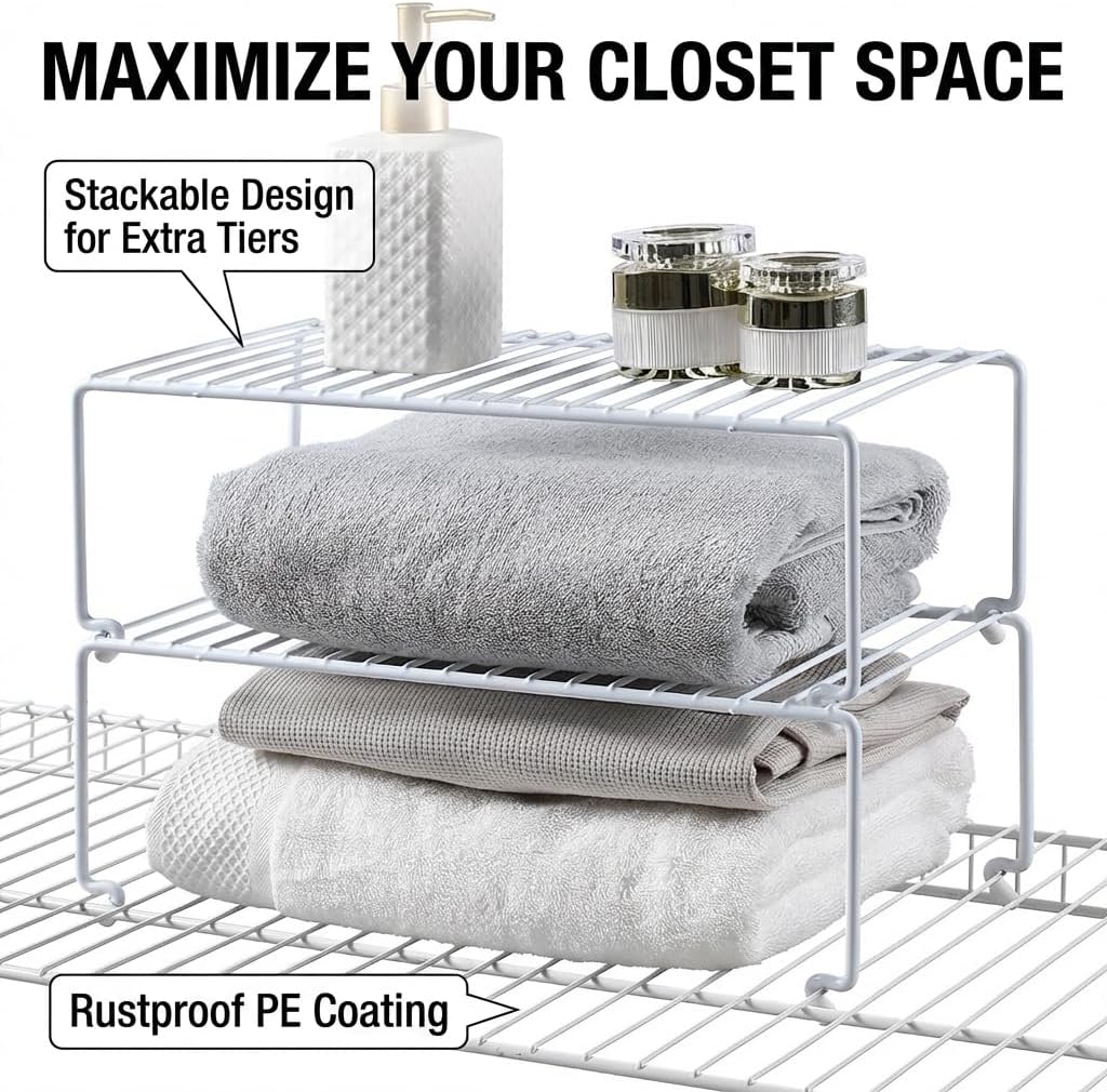Expandable Medium (13.4-25.1x9inch) Kitchen Organizer Rack, Kitchen Shelves for Spice Organization for Cabinet, Pantry Organizers and Storage, Spice Rack, Desk Organizer, White