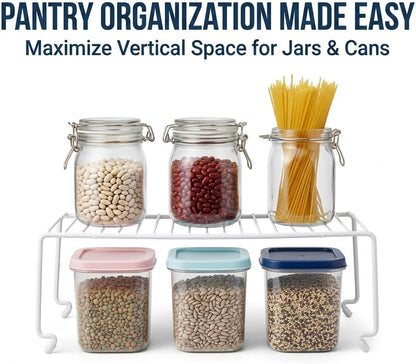 Expandable Medium (13.4-25.1x9inch) Kitchen Organizer Rack, Kitchen Shelves for Spice Organization for Cabinet, Pantry Organizers and Storage, Spice Rack, Desk Organizer, White
