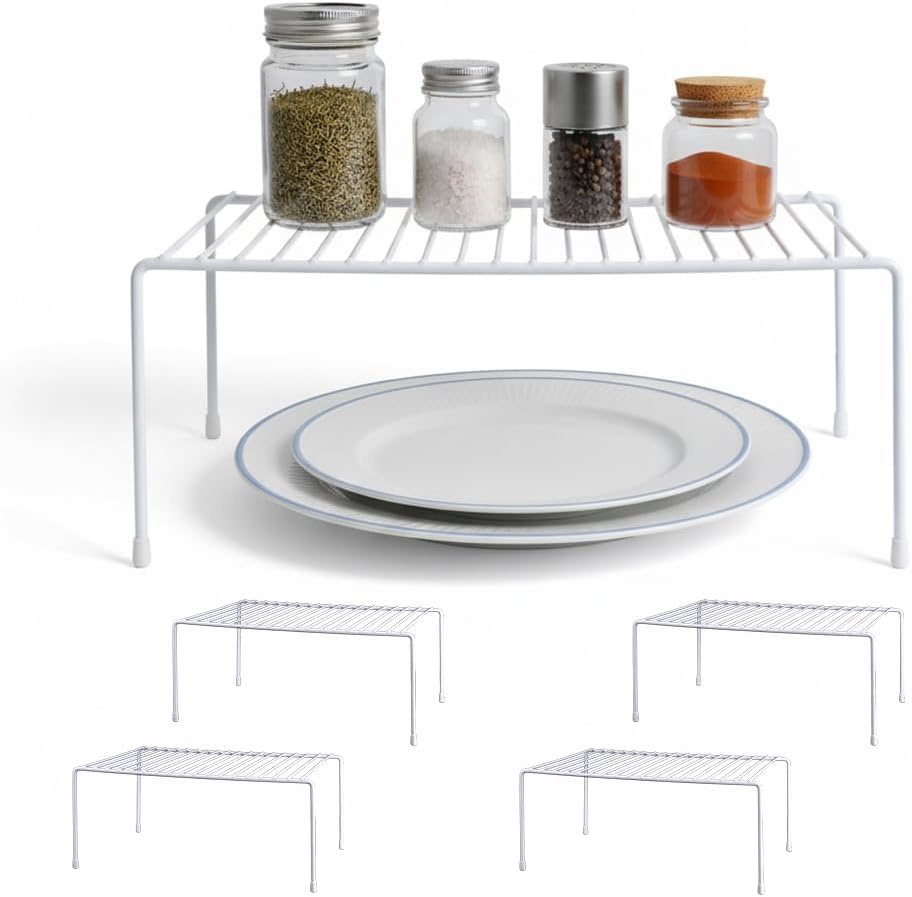 Expandable Medium (13.4-25.1x9inch) Kitchen Organizer Rack, Kitchen Shelves for Spice Organization for Cabinet, Pantry Organizers and Storage, Spice Rack, Desk Organizer, White