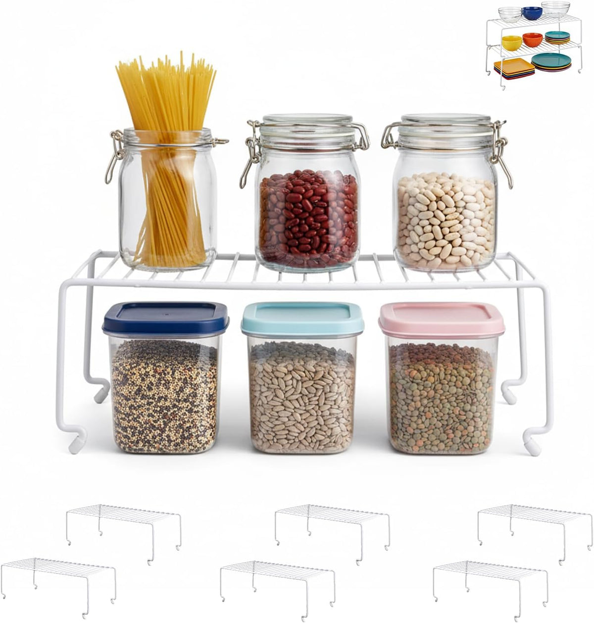 Expandable Medium (13.4-25.1x9inch) Kitchen Organizer Rack, Kitchen Shelves for Spice Organization for Cabinet, Pantry Organizers and Storage, Spice Rack, Desk Organizer, White