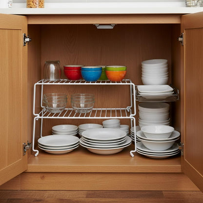 Expandable Medium (13.4-25.1x9inch) Kitchen Organizer Rack, Kitchen Shelves for Spice Organization for Cabinet, Pantry Organizers and Storage, Spice Rack, Desk Organizer, White