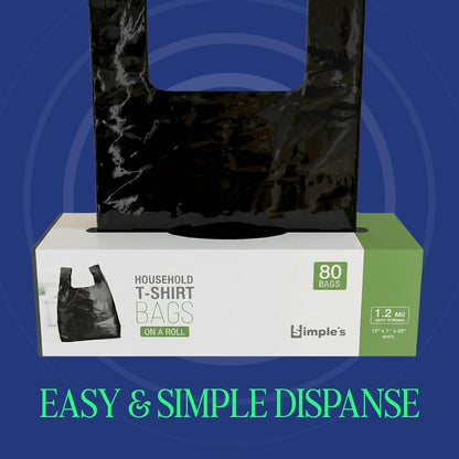 Black Plastic T-Shirt Bags with Handles – 80 Count – 12"x7"x22" – 1.2 Mil – Grocery & Retail