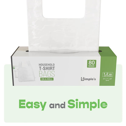 Black Plastic T-Shirt Bags with Handles – 80 Count – 12"x7"x22" – 1.2 Mil – Grocery & Retail