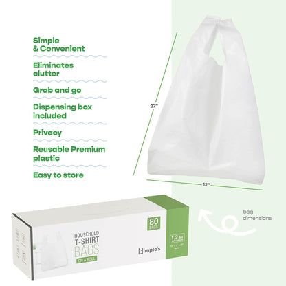 Black Plastic T-Shirt Bags with Handles – 80 Count – 12"x7"x22" – 1.2 Mil – Grocery & Retail