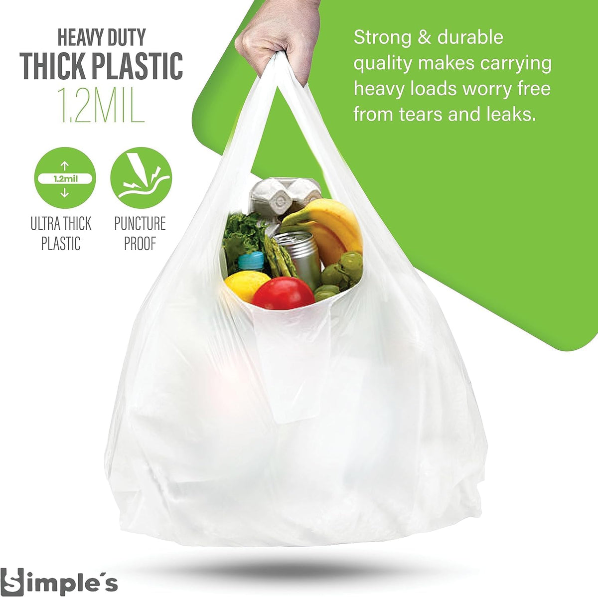 Black Plastic T-Shirt Bags with Handles – 80 Count – 12"x7"x22" – 1.2 Mil – Grocery & Retail