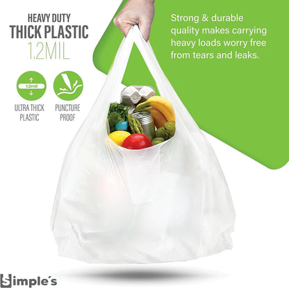 Black Plastic T-Shirt Bags with Handles – 80 Count – 12"x7"x22" – 1.2 Mil – Grocery & Retail
