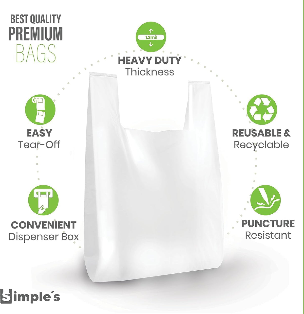 Black Plastic T-Shirt Bags with Handles – 80 Count – 12"x7"x22" – 1.2 Mil – Grocery & Retail
