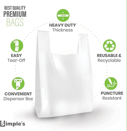Black Plastic T-Shirt Bags with Handles – 80 Count – 12"x7"x22" – 1.2 Mil – Grocery & Retail