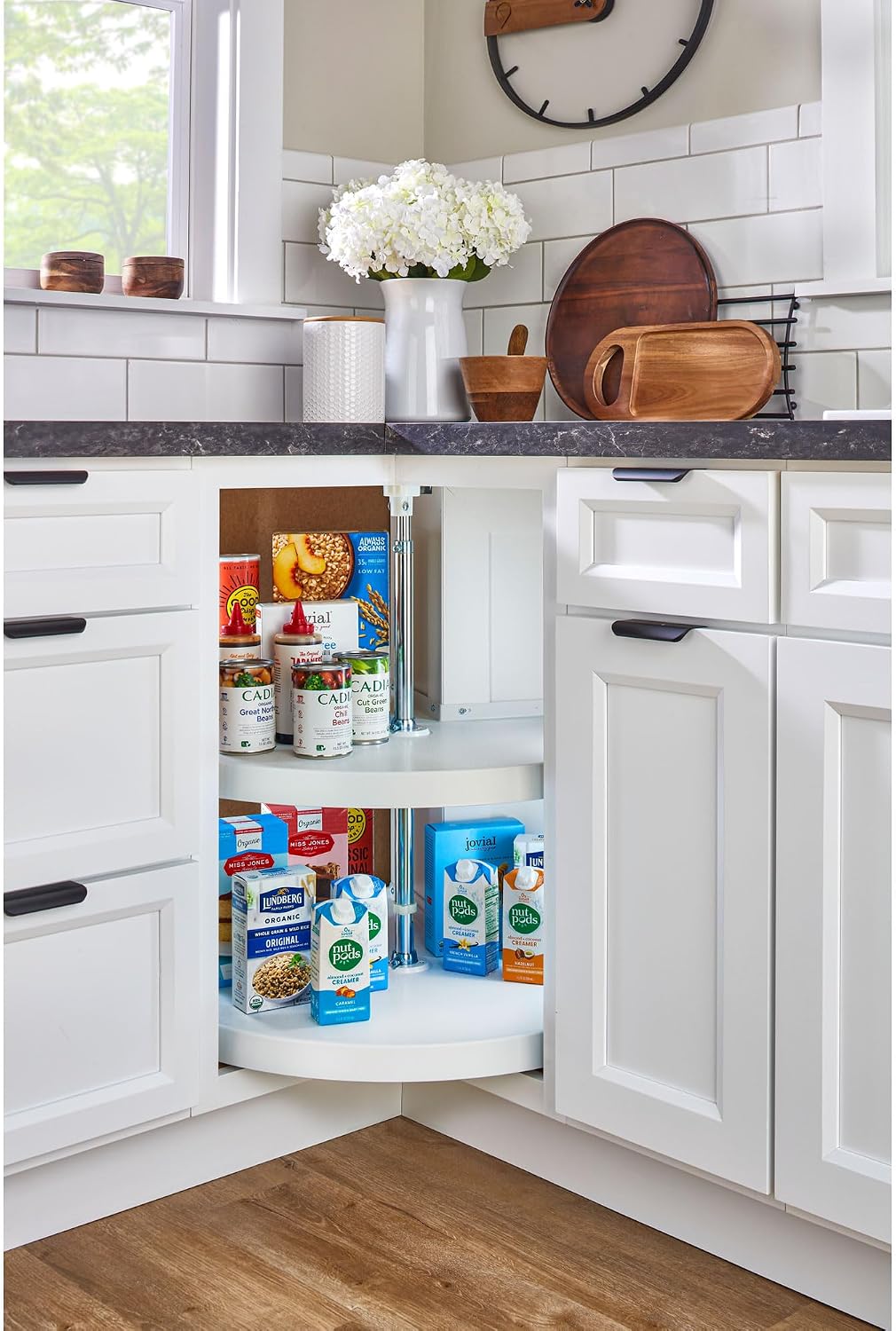2 Tier Pie-Cut Plastic Lazy Susan for Corner Base Cabinets, 24"