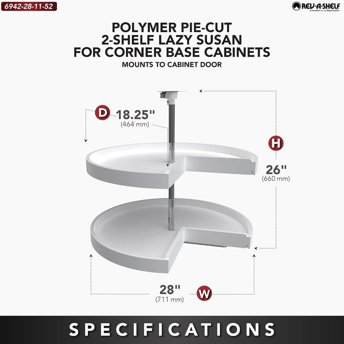 2 Tier Pie-Cut Plastic Lazy Susan for Corner Base Cabinets, 24"