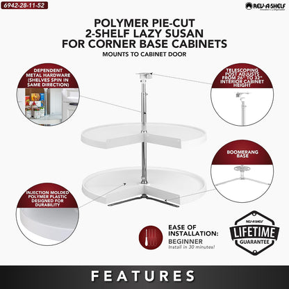 2 Tier Pie-Cut Plastic Lazy Susan for Corner Base Cabinets, 24"