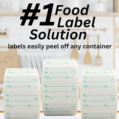 2x1 Removable Freezer Food Labels Stickers for Containers, 250 Waterproof Label Stickers for Jars, Removable Labels for Storage Bins, with Easy Peel-Off (250, Green)