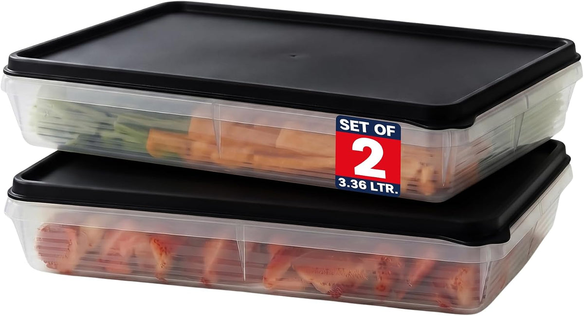Deli Meat Containers with Lids – Set of 2 Deli Food Containers with Lids – Airtight Food Storage Containers for Cheese, Bacon, Fruits, Cookies – BPA-Free Stackable Deli Meat Container for Fridge