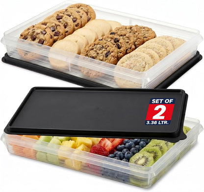 Deli Meat Containers with Lids – Set of 2 Deli Food Containers with Lids – Airtight Food Storage Containers for Cheese, Bacon, Fruits, Cookies – BPA-Free Stackable Deli Meat Container for Fridge