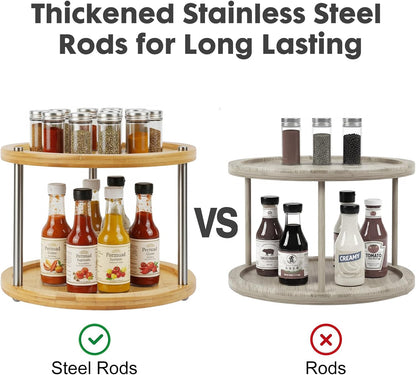 2 Tier Lazy Susan Organizer,Revolving Spice Rack,10 inch Wood Lazy Susan Turntable for Cabinet, Shelf, Countertop, or Table