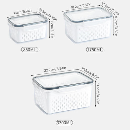 3 Pack Fruit Storage Containers for Fridge with Removable Colander – Airtight Produce Storage Containers with Lids, BPA-Free Berry Keeper for Vegetables, Lettuce & Meal Prep (29oz+59oz+112oz)