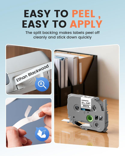Replacement for Brother P Touch Label Tape TZe TZ Tape 12mm 0.47 Inch White | Laminated TZe-231 TZe231 Label Maker Refills, Compatible with Brother Ptouch PT-D220 D210 H110 D400 D410 D600 D610BT, 5-Pack