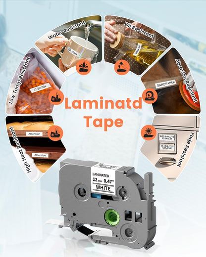Replacement for Brother P Touch Label Tape TZe TZ Tape 12mm 0.47 Inch White | Laminated TZe-231 TZe231 Label Maker Refills, Compatible with Brother Ptouch PT-D220 D210 H110 D400 D410 D600 D610BT, 5-Pack