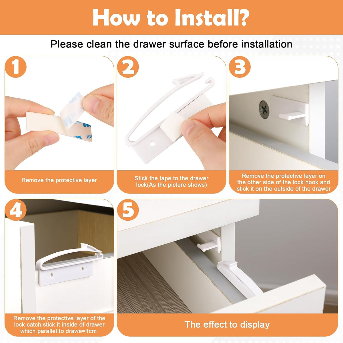 Child Safety Drawer Locks,8 Pack Safety Invisible Drawer Latches