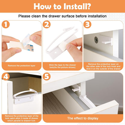 Child Safety Drawer Locks,8 Pack Safety Invisible Drawer Latches