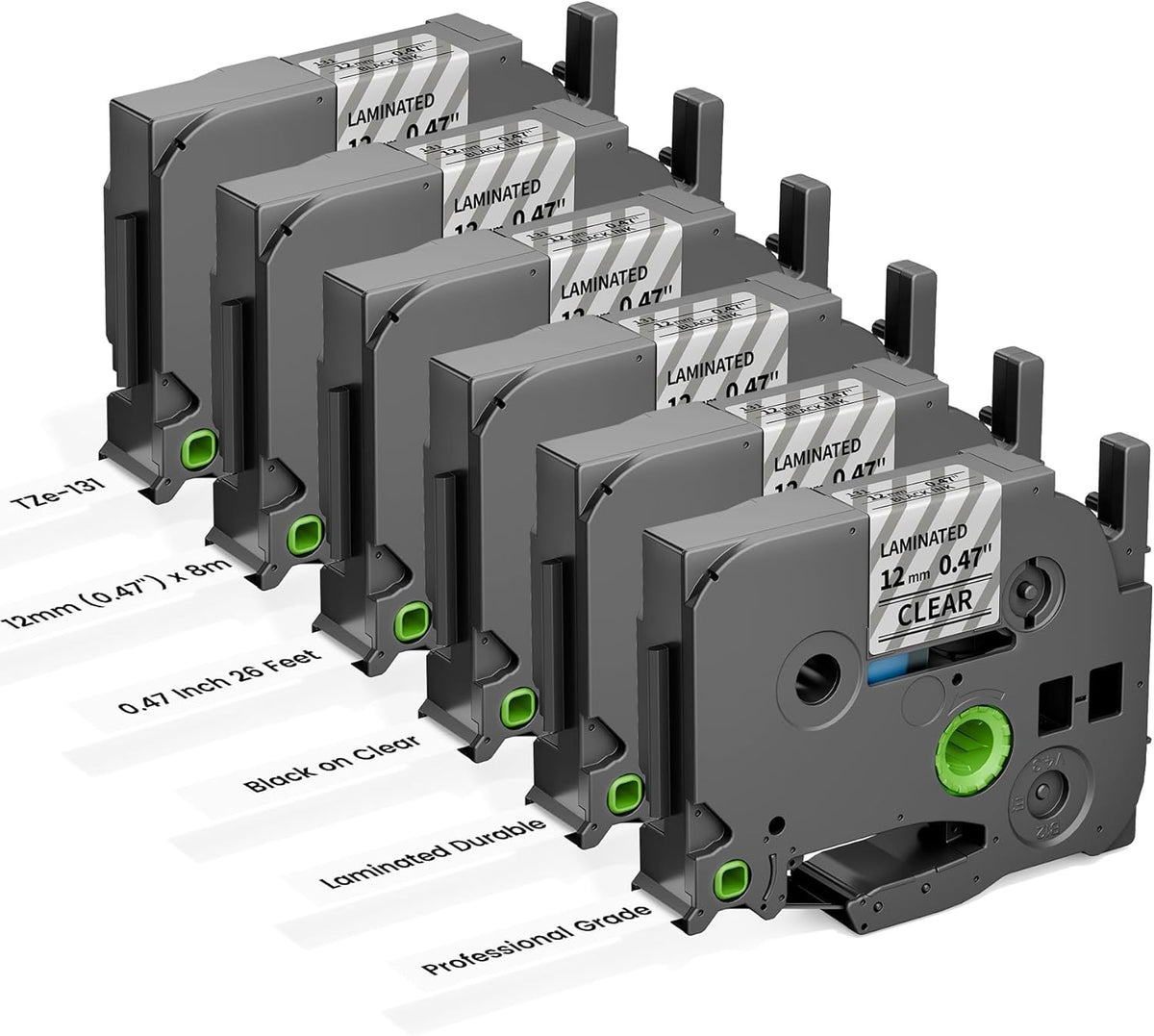 6-Pack Replace for Brother Label Maker Refills TZe-231 12mm 0.47 Black Ink on White Tape Laminated Compatible with Brother Label Maker Tape for P-Touch PTD210 D220 H110 H111 D410 610BT CUBE