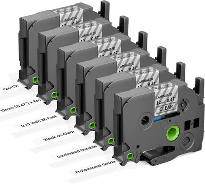6-Pack Replace for Brother Label Maker Refills TZe-231 12mm 0.47 Black Ink on White Tape Laminated Compatible with Brother Label Maker Tape for P-Touch PTD210 D220 H110 H111 D410 610BT CUBE