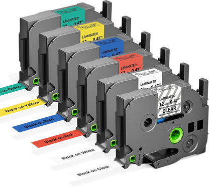 6-Pack Replace for Brother Label Maker Refills TZe-231 12mm 0.47 Black Ink on White Tape Laminated Compatible with Brother Label Maker Tape for P-Touch PTD210 D220 H110 H111 D410 610BT CUBE
